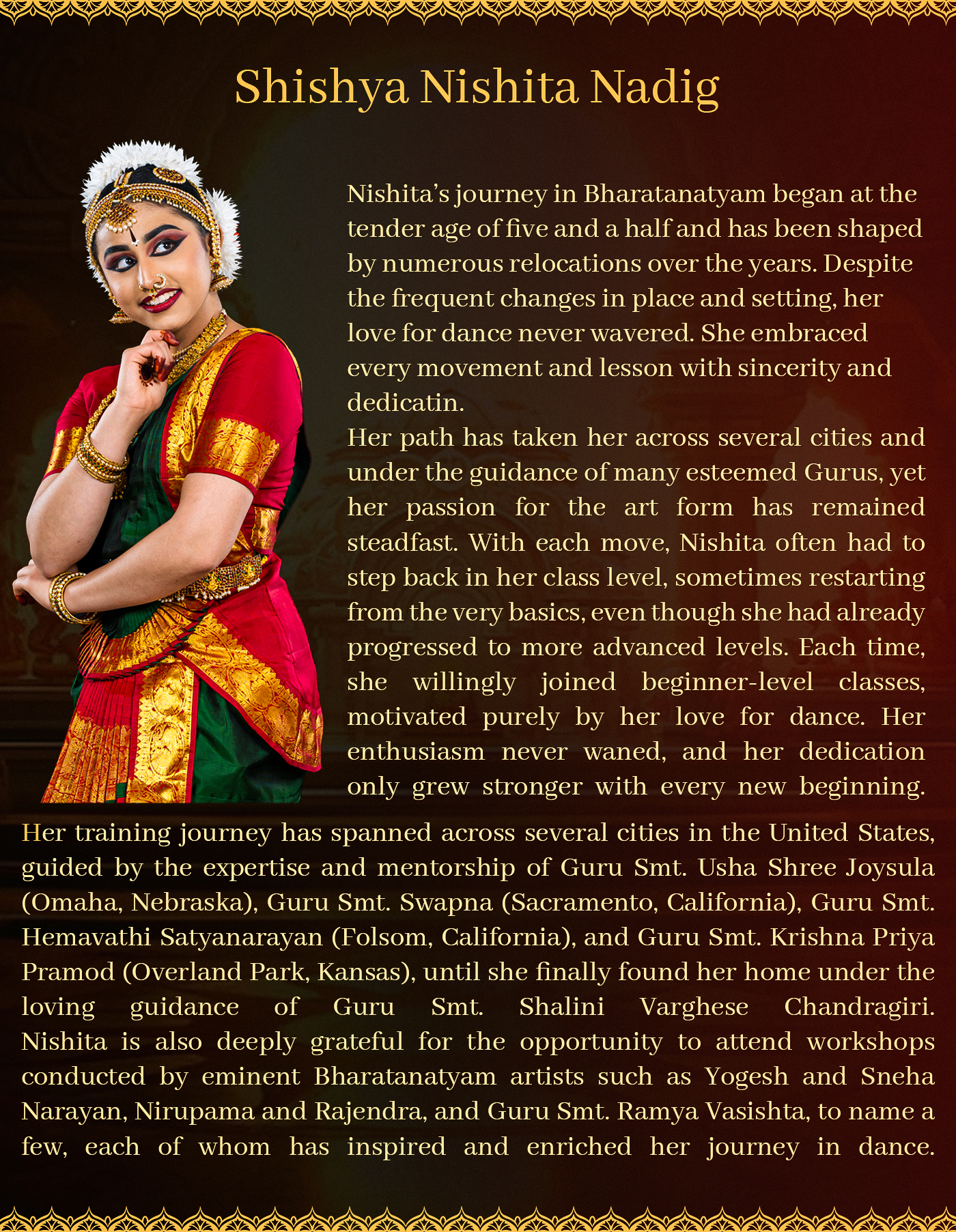 Nishita Nadig Bharatnatyam Arangetram Brochure Image 8